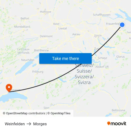 Weinfelden to Morges map