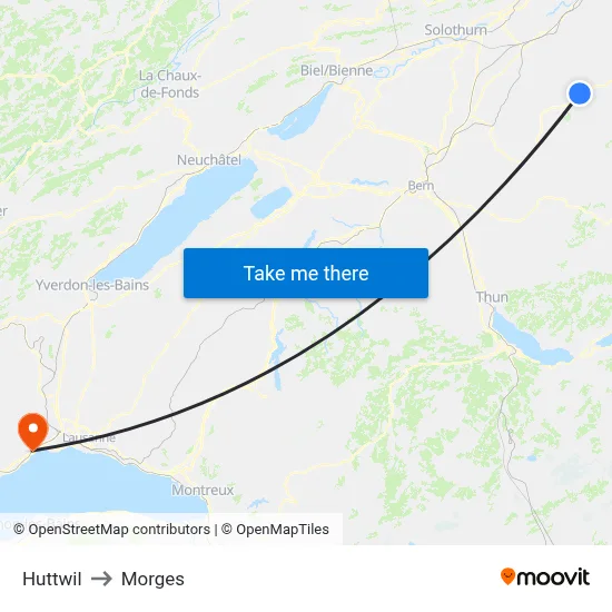 Huttwil to Morges map