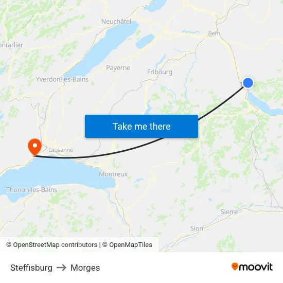Steffisburg to Morges map