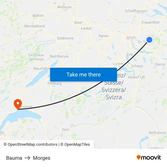 Bauma to Morges map