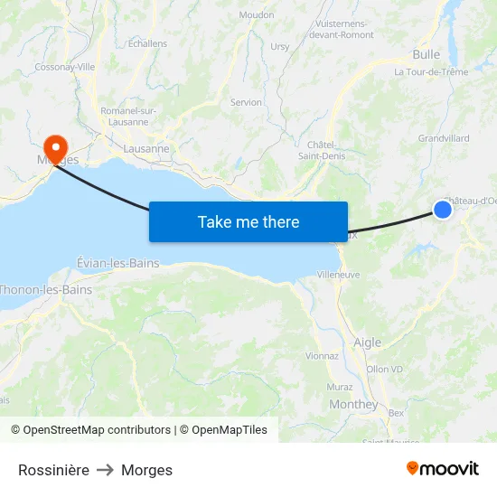 Rossinière to Morges map