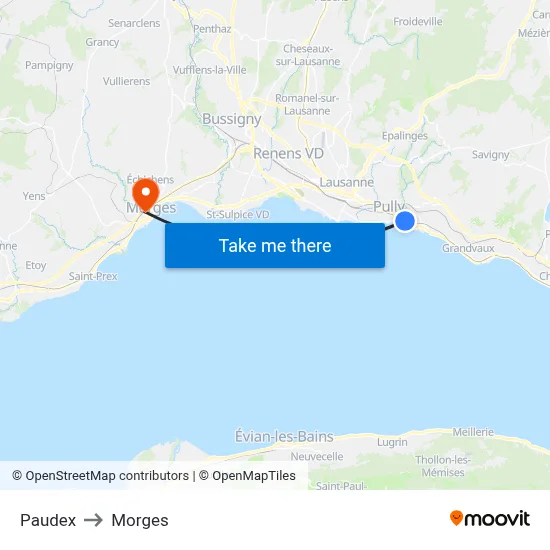 Paudex to Morges map