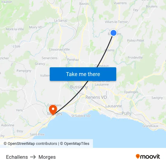 Echallens to Morges map