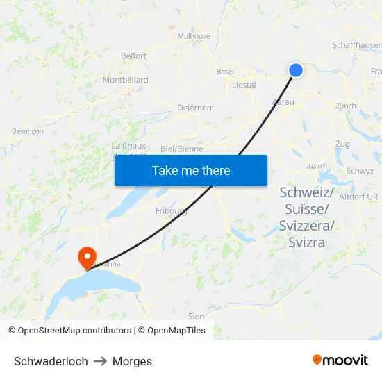 Schwaderloch to Morges map