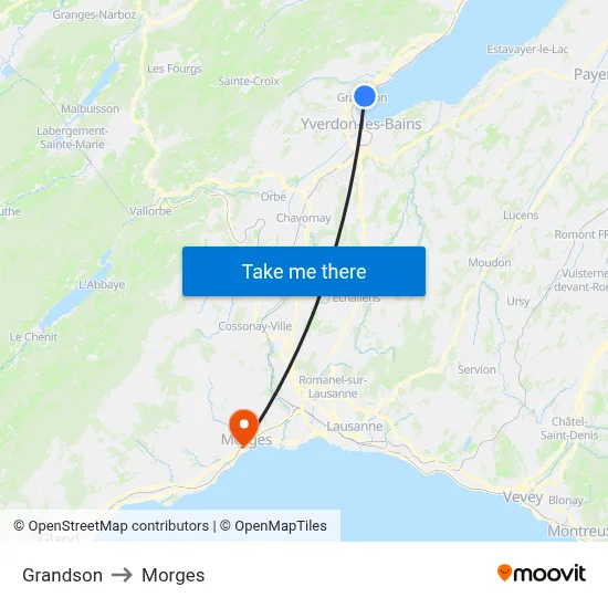 Grandson to Morges map