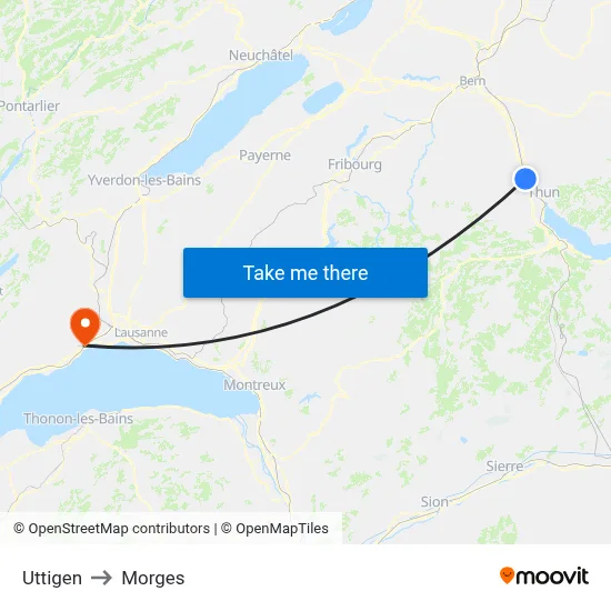 Uttigen to Morges map