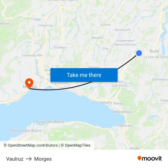 Vaulruz to Morges map