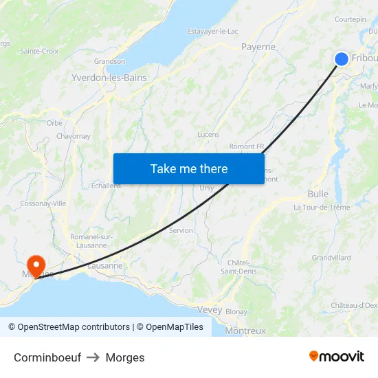 Corminboeuf to Morges map