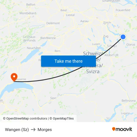 Wangen (Sz) to Morges map