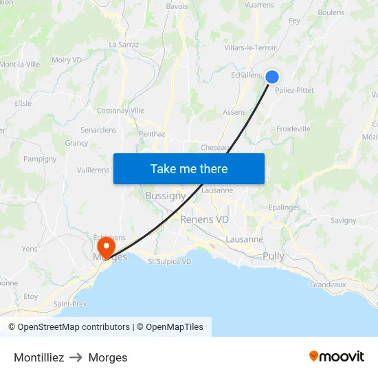Montilliez to Morges map