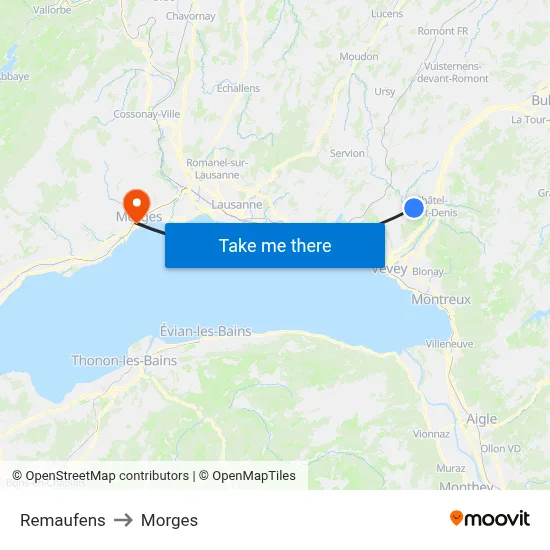 Remaufens to Morges map
