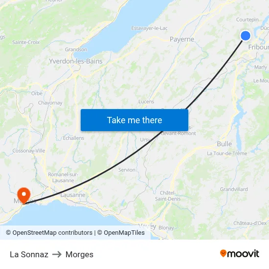 La Sonnaz to Morges map