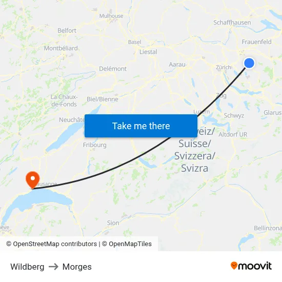 Wildberg to Morges map