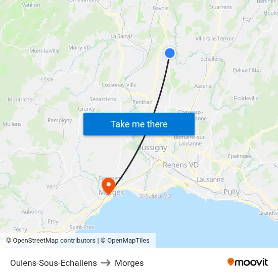 Oulens-Sous-Echallens to Morges map
