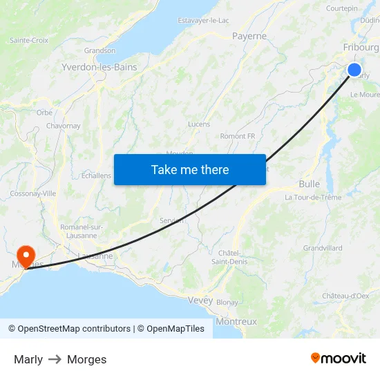 Marly to Morges map