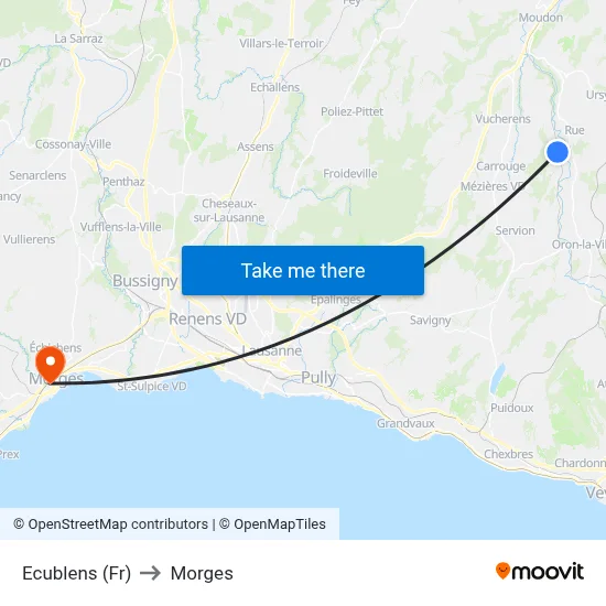 Ecublens (Fr) to Morges map