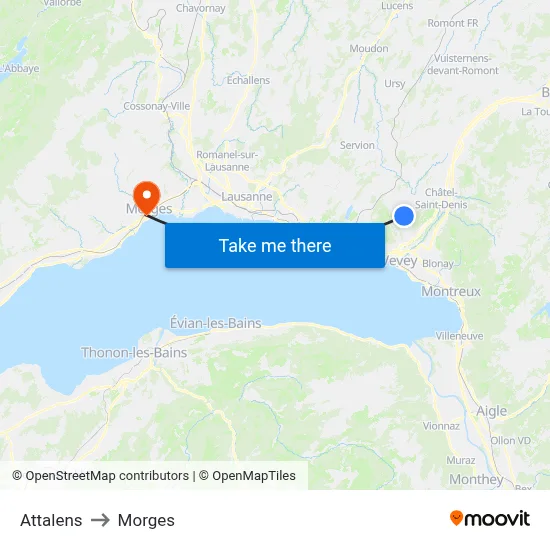 Attalens to Morges map