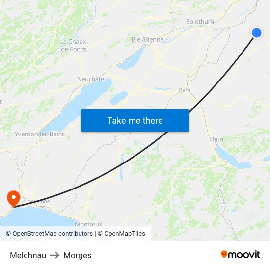 Melchnau to Morges map