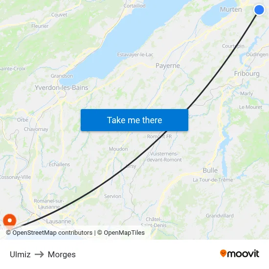 Ulmiz to Morges map