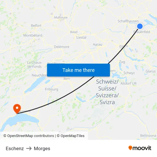 Eschenz to Morges map