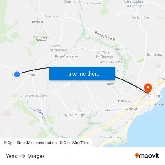 Yens to Morges map