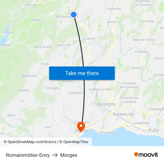 Romainmôtier-Envy to Morges map
