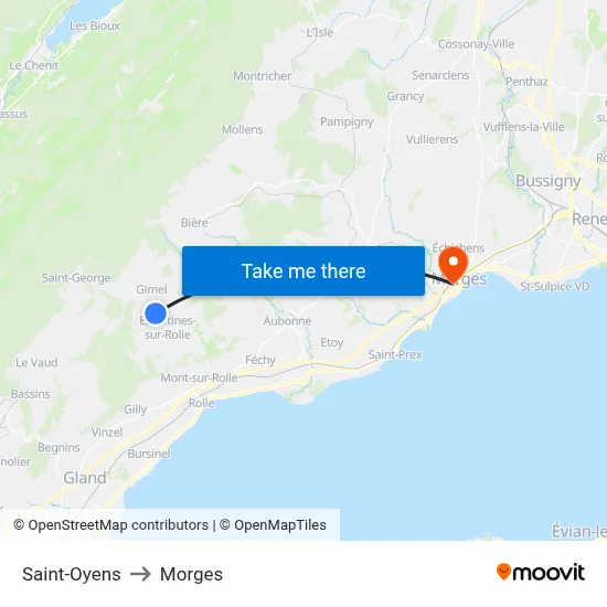 Saint-Oyens to Morges map