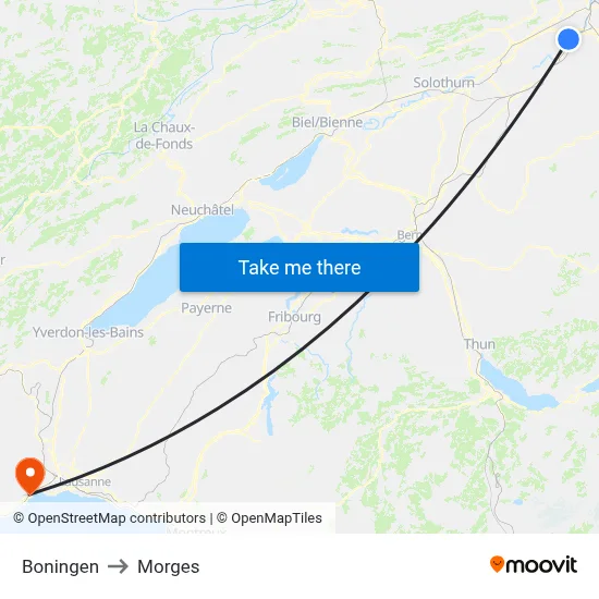 Boningen to Morges map