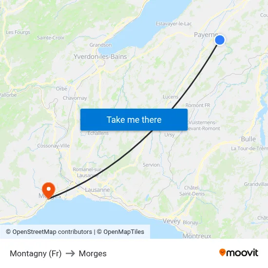 Montagny (Fr) to Morges map