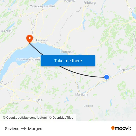 Savièse to Morges map