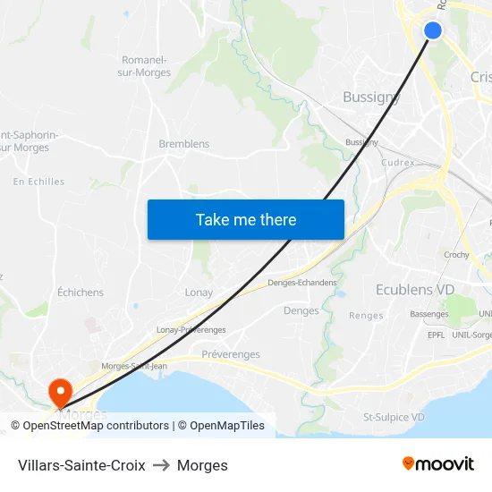 Villars-Sainte-Croix to Morges map