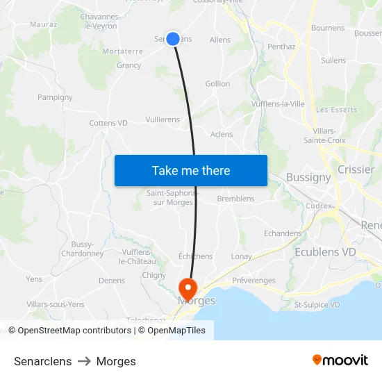 Senarclens to Morges map