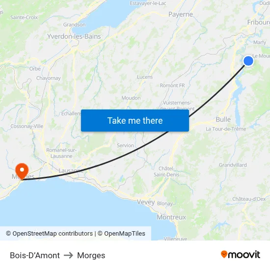 Bois-D’Amont to Morges map