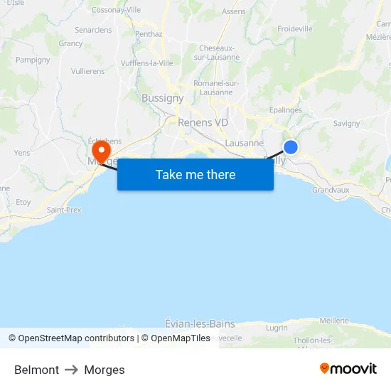 Belmont to Morges map