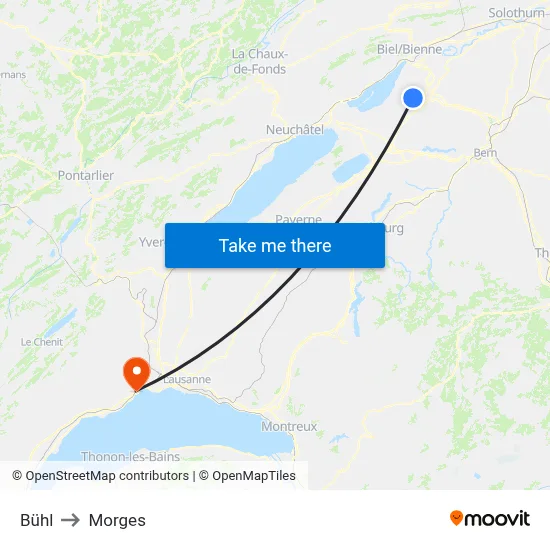 Bühl to Morges map