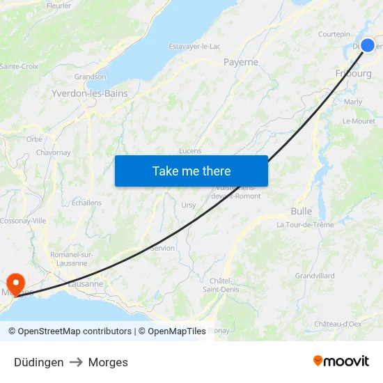 Düdingen to Morges map