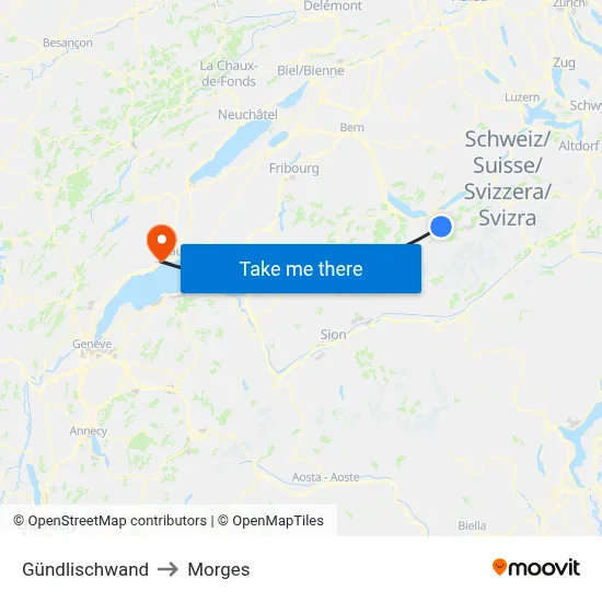 Gündlischwand to Morges map