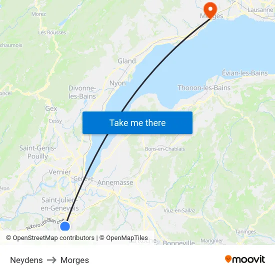 Neydens to Morges map