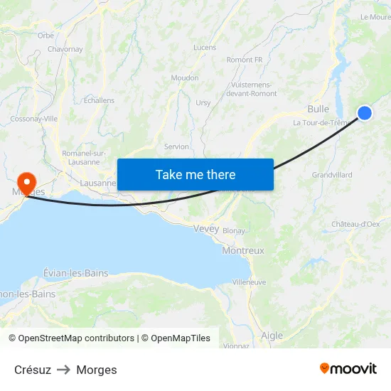 Crésuz to Morges map