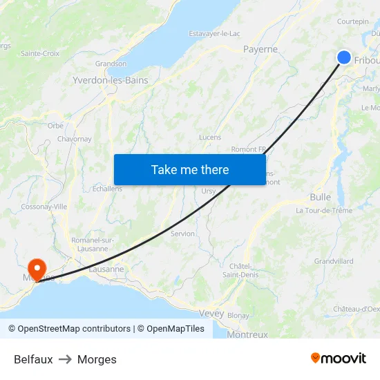 Belfaux to Morges map