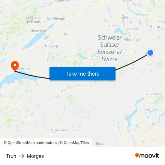 Trun to Morges map