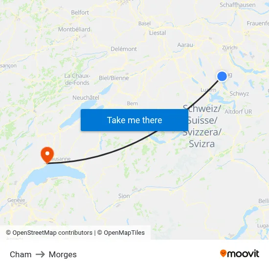 Cham to Morges map