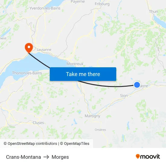 Crans-Montana to Morges map