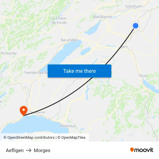 Aefligen to Morges map