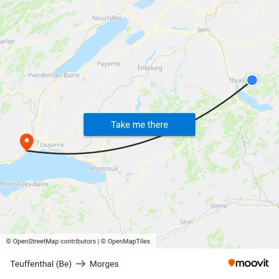 Teuffenthal (Be) to Morges map