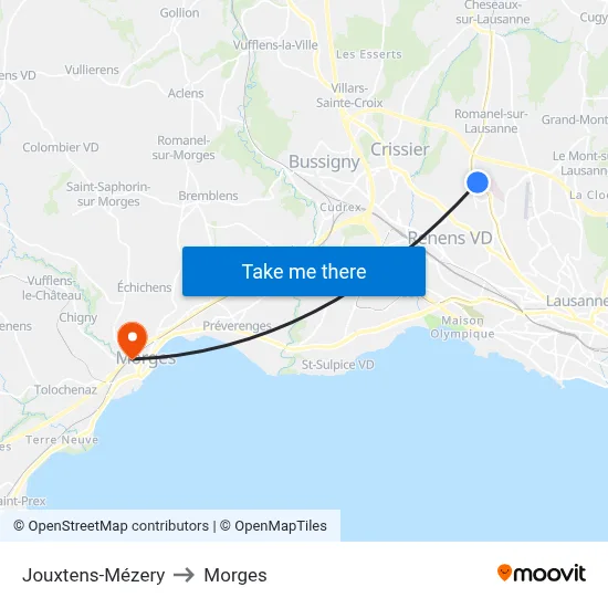 Jouxtens-Mézery to Morges map