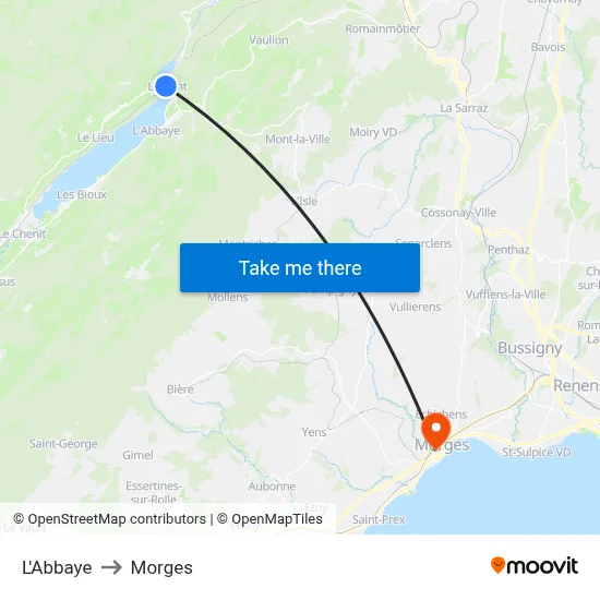 L'Abbaye to Morges map