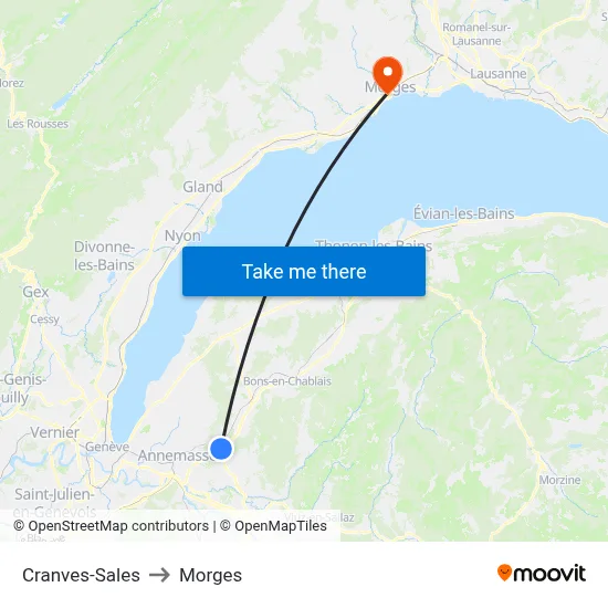 Cranves-Sales to Morges map