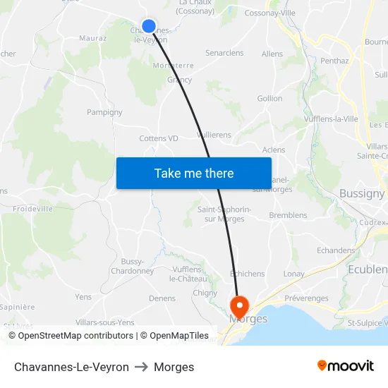 Chavannes-Le-Veyron to Morges map