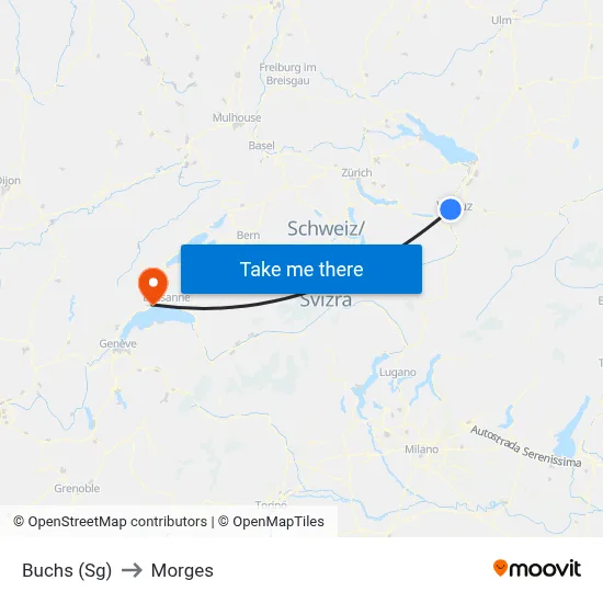 Buchs (Sg) to Morges map